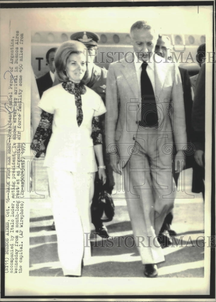 1975 Press Photo President Isabel Peron of Argentina returns to Buenos Aires-Historic Images