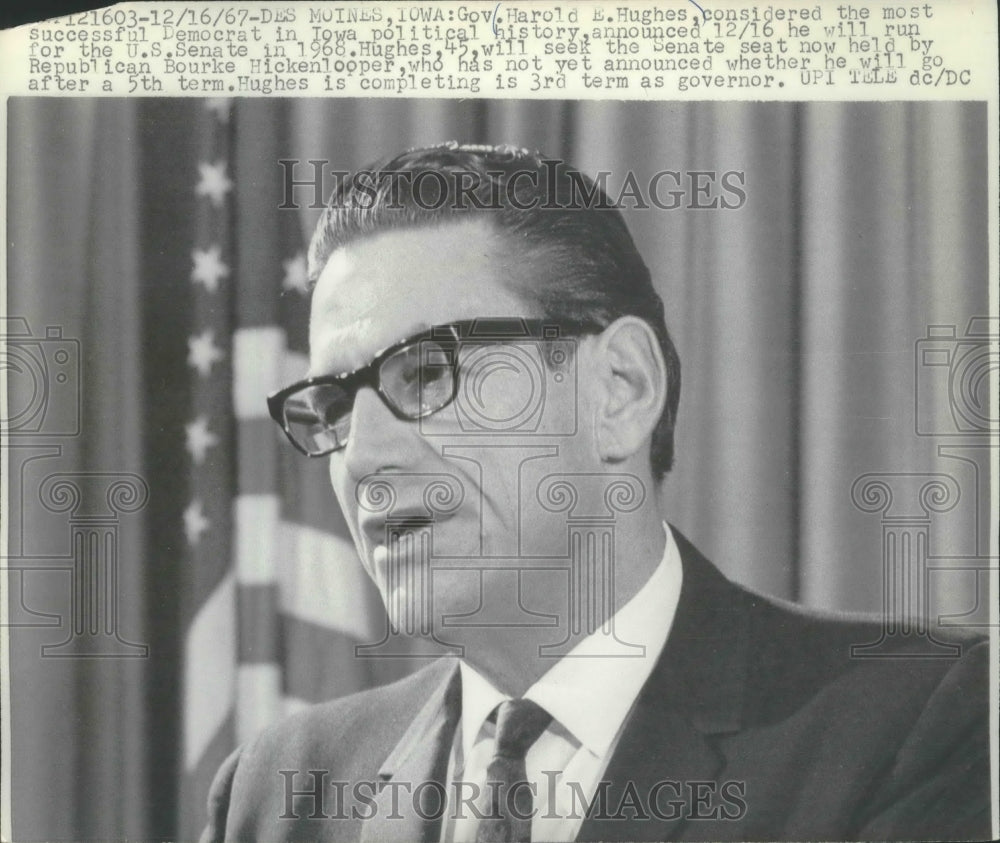 1967 Iowa Governor Harold E. Hughes to run for U.S. Senate in 1968-Historic Images