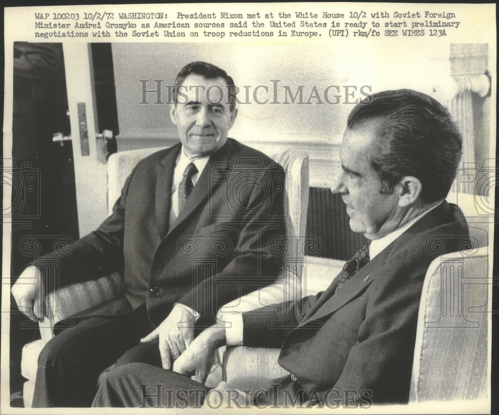 1972 Press Photo President Nixon and Soviet Foreign Minister Andrei Gromyko - Historic Images