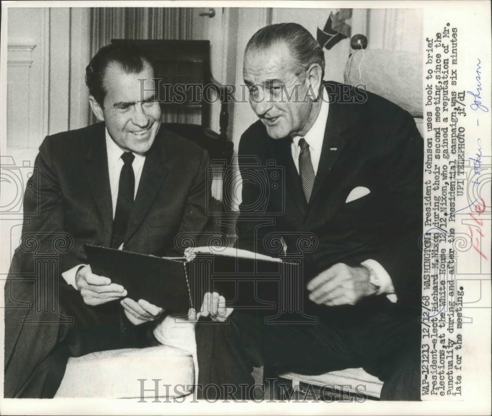 1968 President Johnson briefs Richard Nixon at White House-Historic Images
