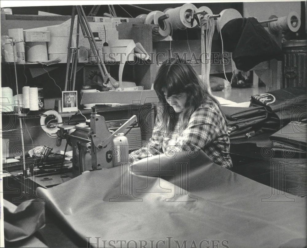 1984 Sandy Kilpatrick sews sails at North Sails Midwest of Pewaukee-Historic Images