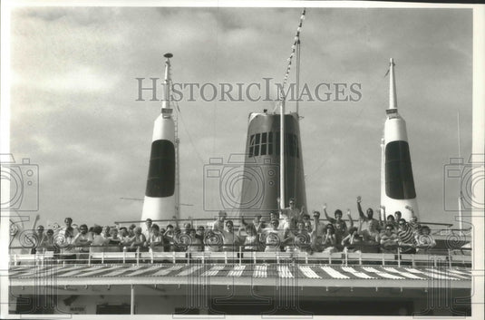 1990 Hoffman York & Compton employees in Bahamas aboard Mardi Gras-Historic Images