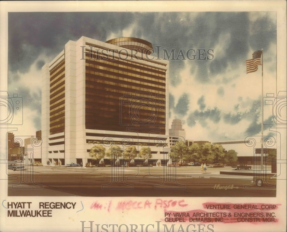1979 Press Photo Architectural rendition of Hyatt Regency Hotel, Milwaukee - Historic Images