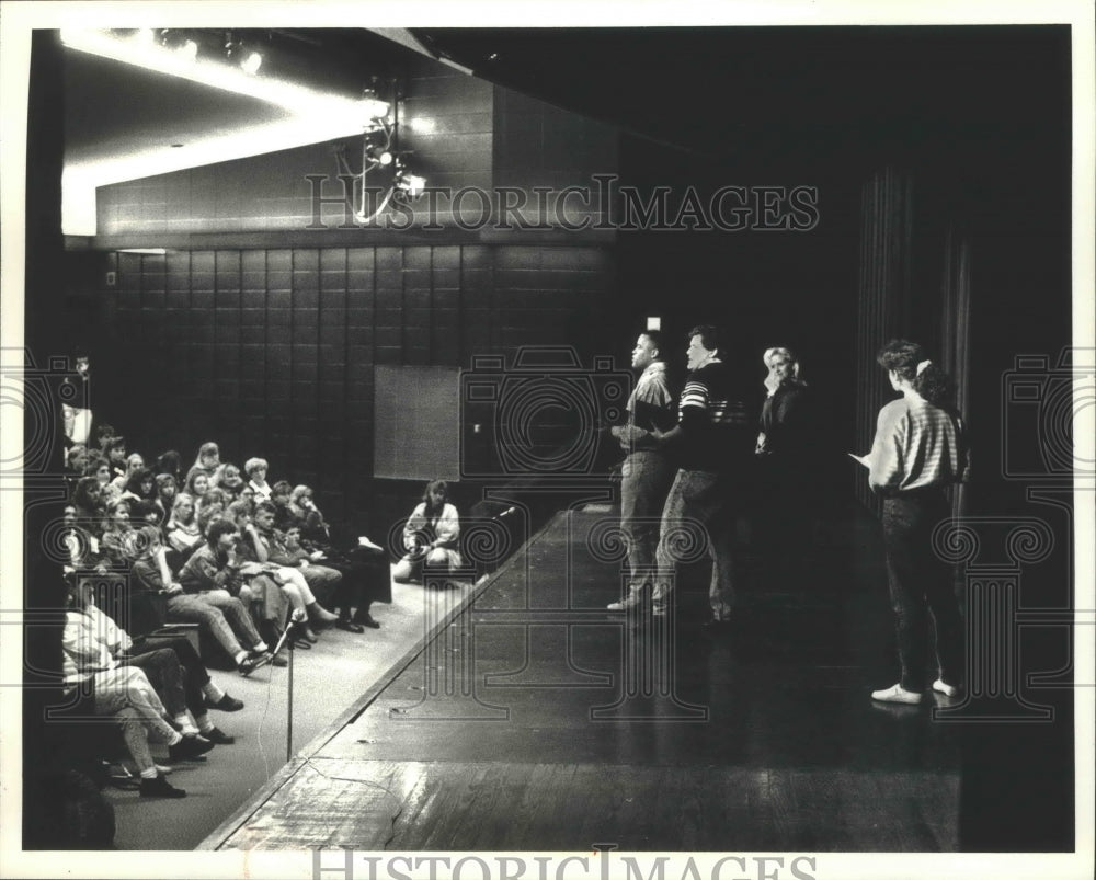 1991 Intervention Theater actors perform at Waukesha North HS, Wisc - Historic Images
