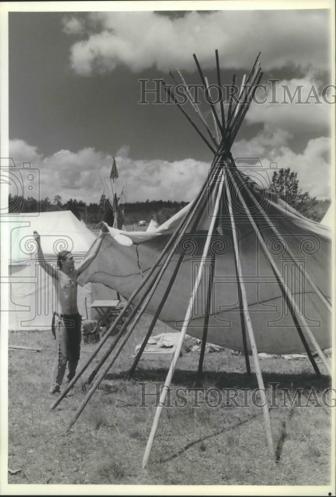 1989 Harry Harpoon set up his tepee at a rendezvous in Colorado-Historic Images