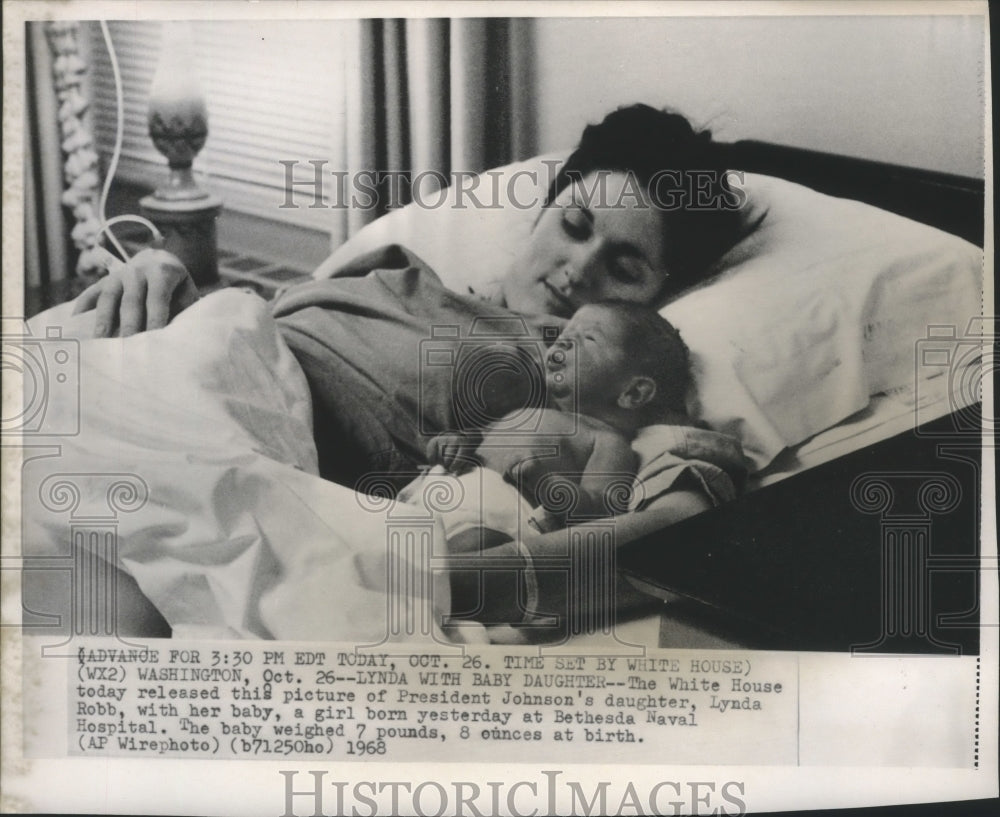 1969 Press Photo Lynda Johnson Robb, baby, at Bethesda, Maryland naval hospital-Historic Images