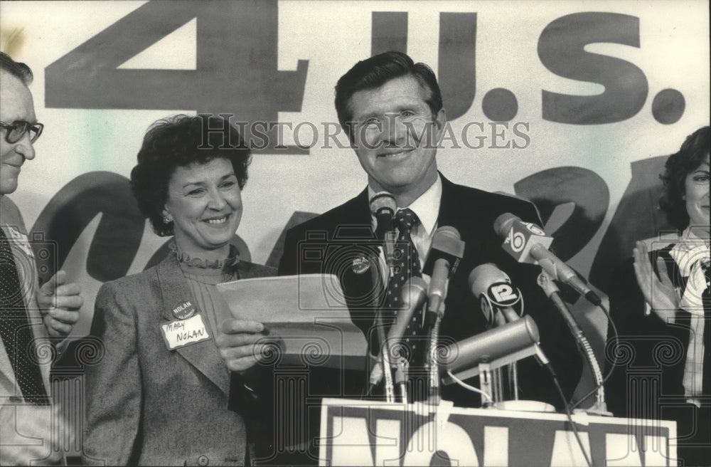 1984 Robert Nolan, Wisconsin politician, gives victory speech - Historic Images