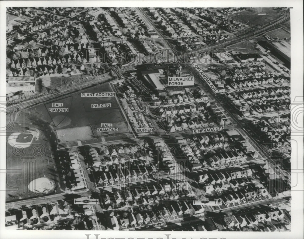 1975 Press Photo Aerial view of Milwaukee Forge expansion plans - mjb75452 - Historic Images