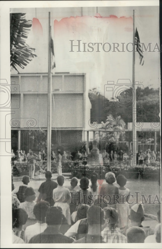 1964 Students in the Canal Zone watched the flags being raised.-Historic Images