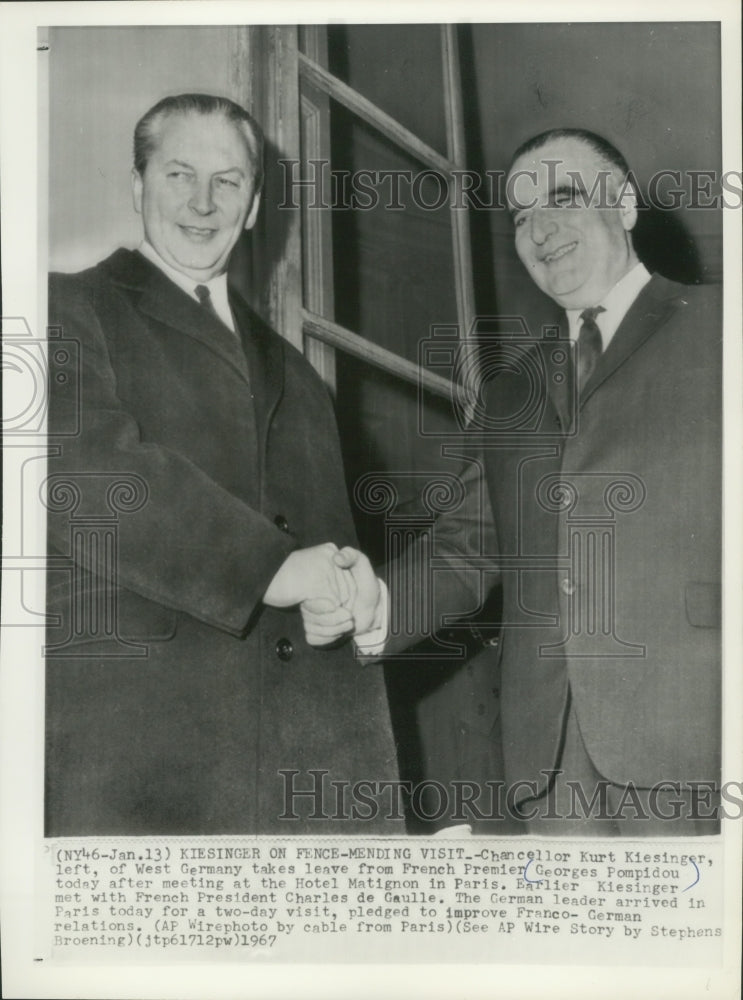 1967 German Chancellor Kurt Kiesinger with Georges Pompidou in Paris-Historic Images