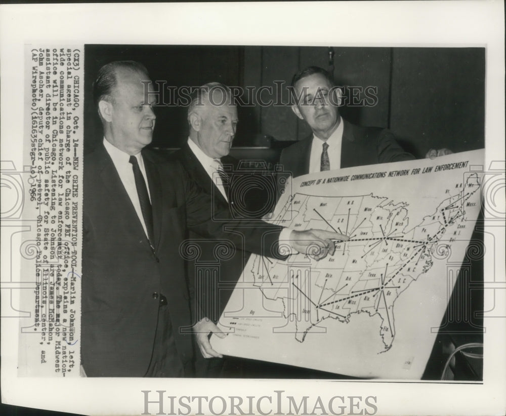 1966 Marlin Johnson, Chicago FBI, explains new communication network - Historic Images