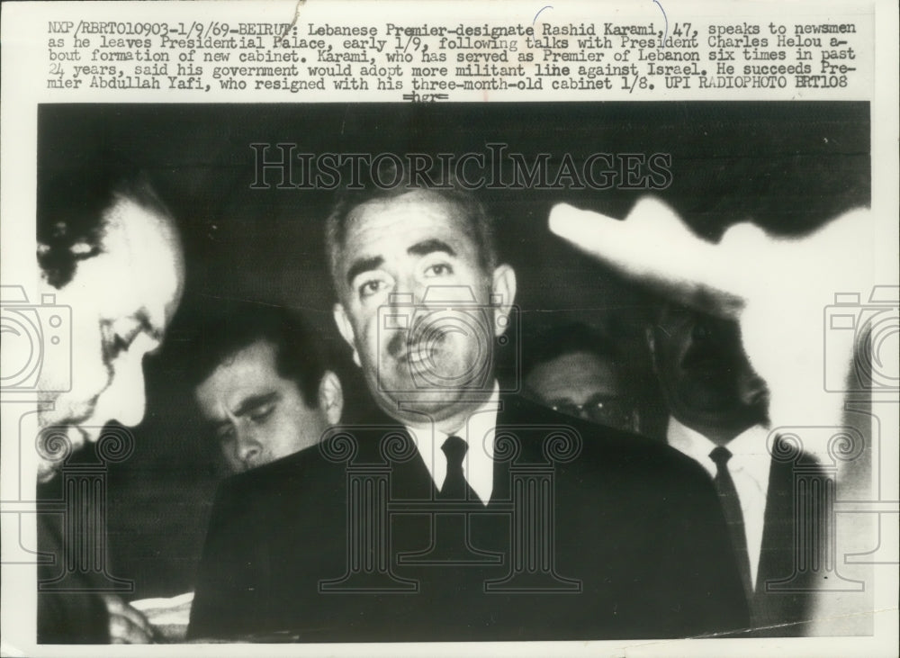 1969 Press Photo Lebanese Premier-designate Rashid Karami speaks to newsman-Historic Images