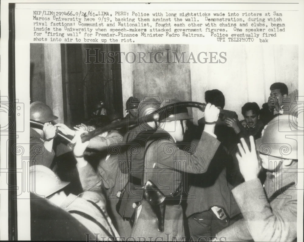 1961 Police deter rioters at San Marcos University in Peru-Historic Images