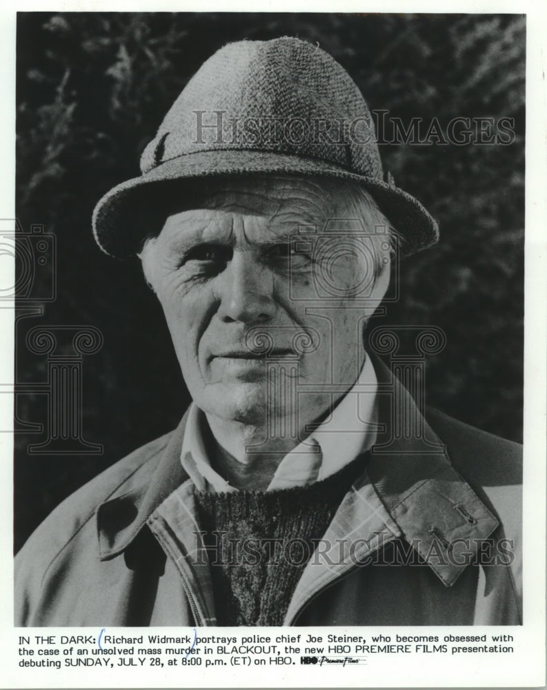 1985 Richard Widmark portrays police chief in "Blackout" an HBO film-Historic Images
