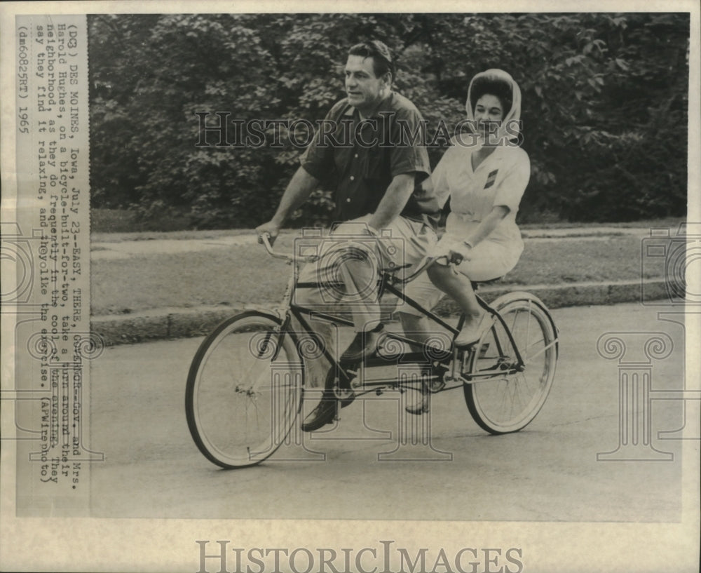 1965 Iowa Governor and Mrs Harold Hughes on a bicycle built for two.-Historic Images