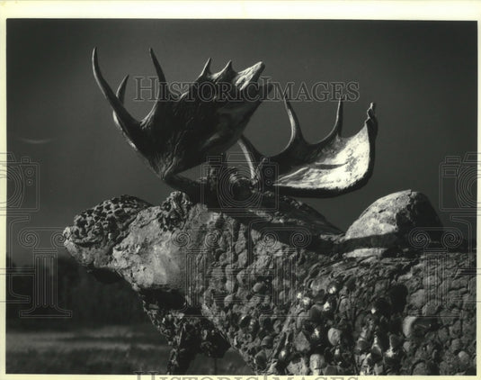 1991 Moose made of concrete, rock & glass at Wisconsin Concrete Park - Historic Images