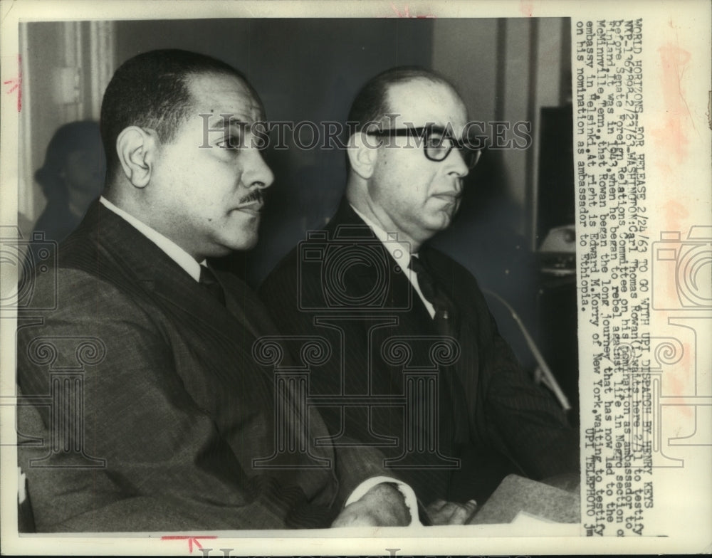 1963 Press Photo Carl Rowan waits to testify for Finland Ambassador, Washington- Historic Images