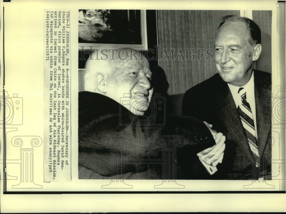 1971 Press Photo William Rogers (R) &amp; David Ben-Gurion, first premier of Israel-Historic Images