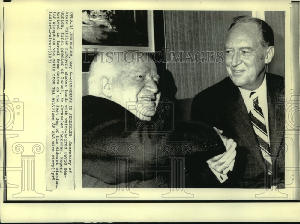 1971 Press Photo William Rogers (R) & David Ben-Gurion, first premier of Israel-Historic Images