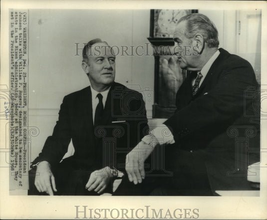 1968 Press Photo President Johnson & Secretary of State Rogers at White House - Historic Images