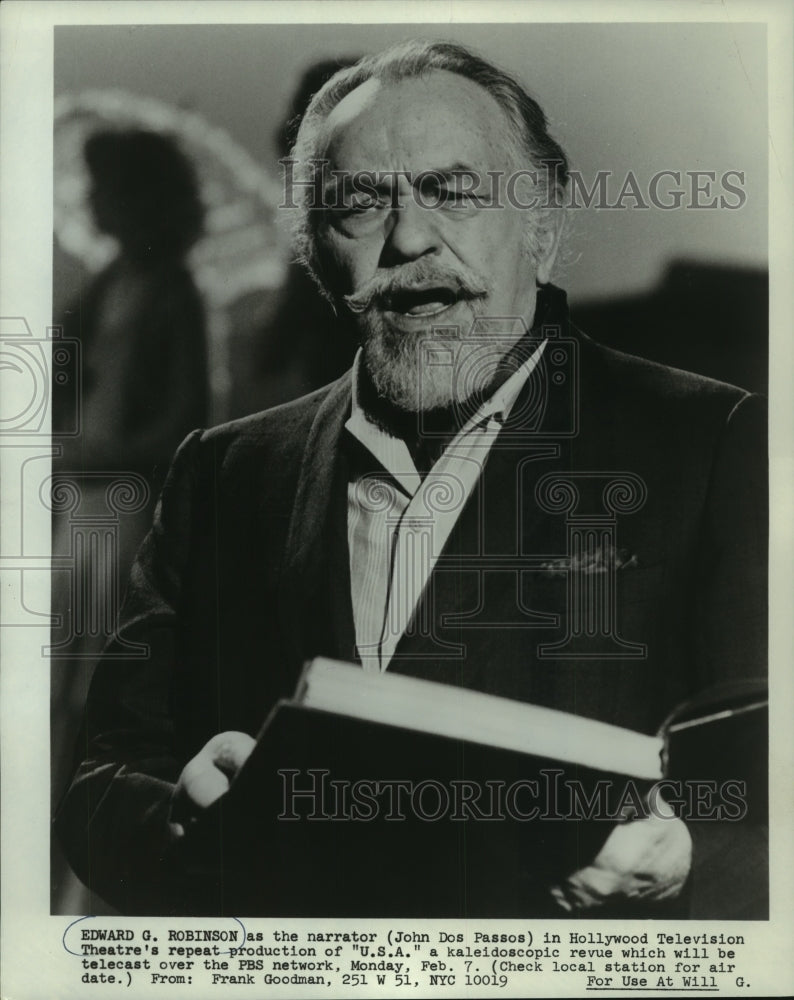 1972 Press Photo Edward G Robinson as narrator, John Dos Passos - mjb80085-Historic Images