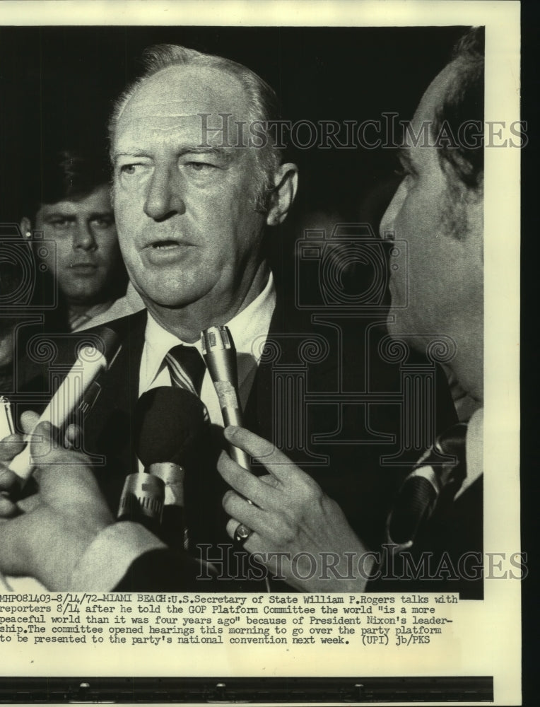 1972 Press Photo Miami Bach, U.S. Secretary of State William P. Rogers - Historic Images