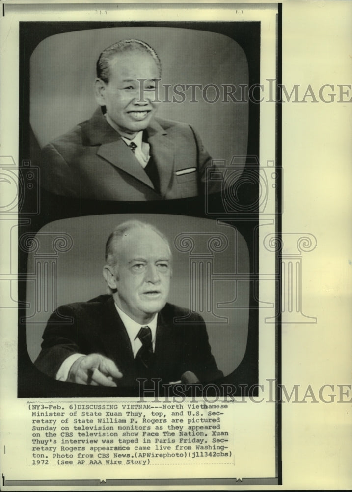1972 Press Photo CBS TV show &#39;Face the Nation&#39; guests Xuan Thuy &amp; Will Rogers - Historic Images