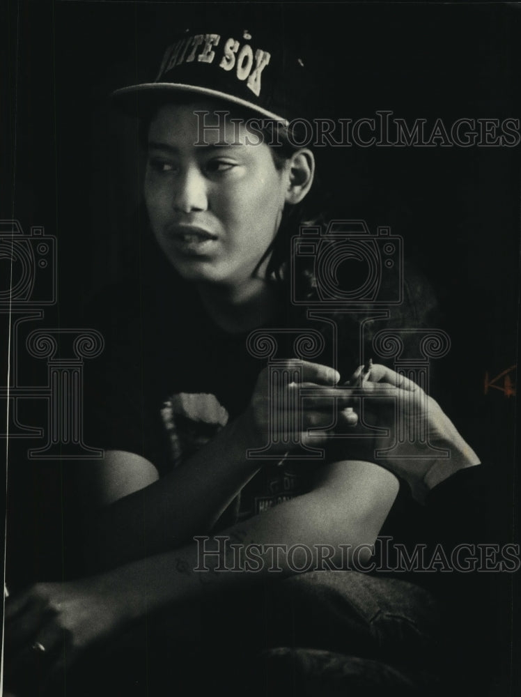 1992 John Kassube,15, smoking with friend in his trailer, in Gresham-Historic Images