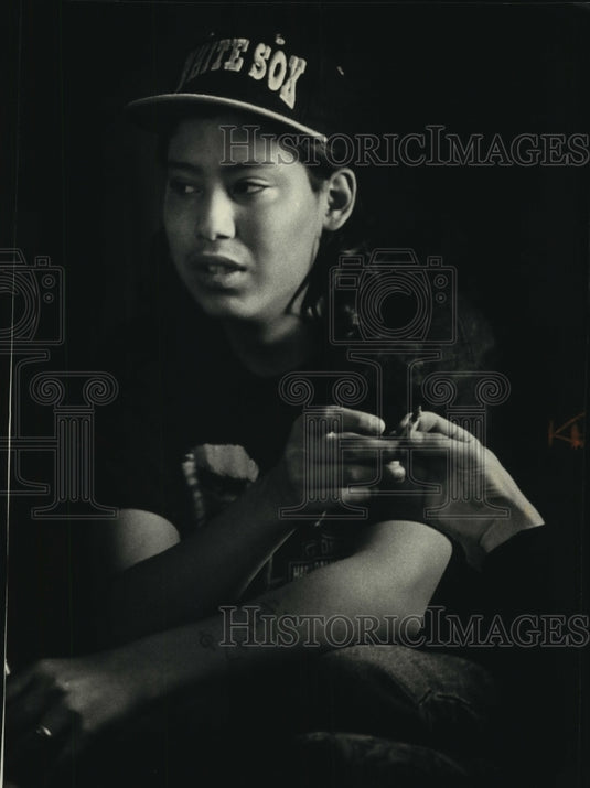1992 John Kassube,15, smoking with friend in his trailer, in Gresham-Historic Images