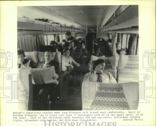 1979 Passengers relaxing on Amtrak's Superliner coach-Historic Images
