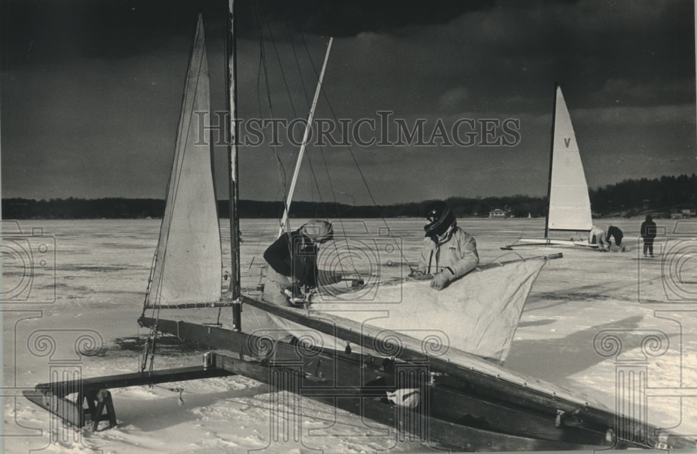 1988 100 year old sailboat on Pewaukee Lake, Wisconsin-Historic Images