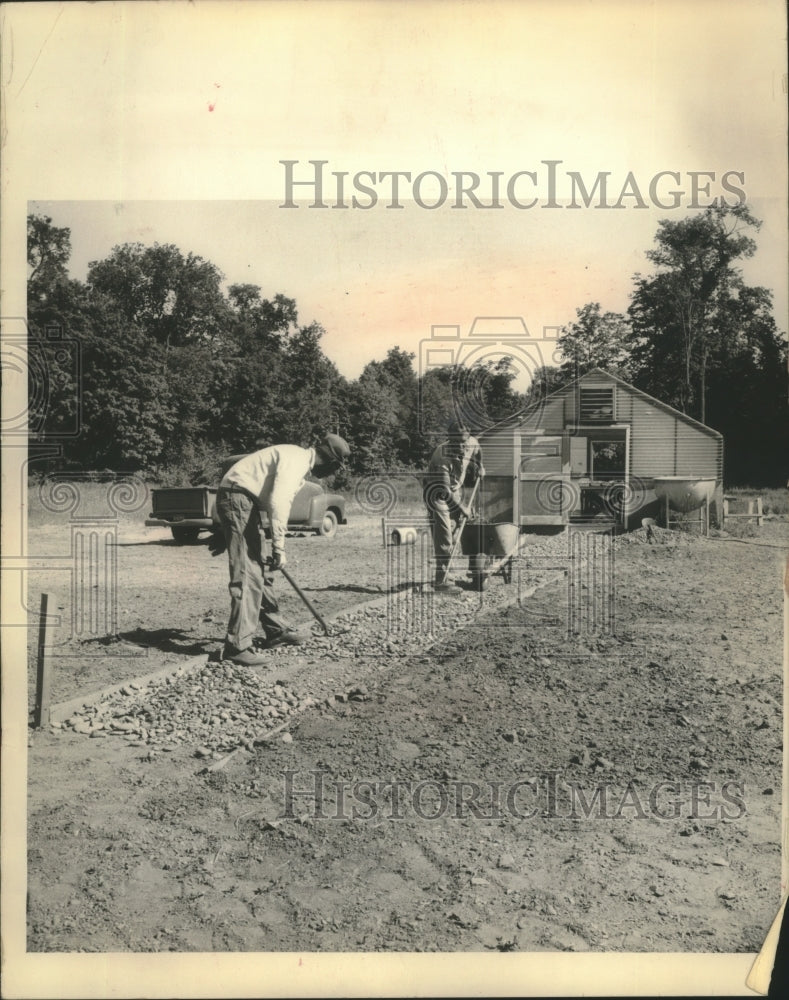 1962 Prisoners in Alberta Michigan working on sidewalk project - Historic Images