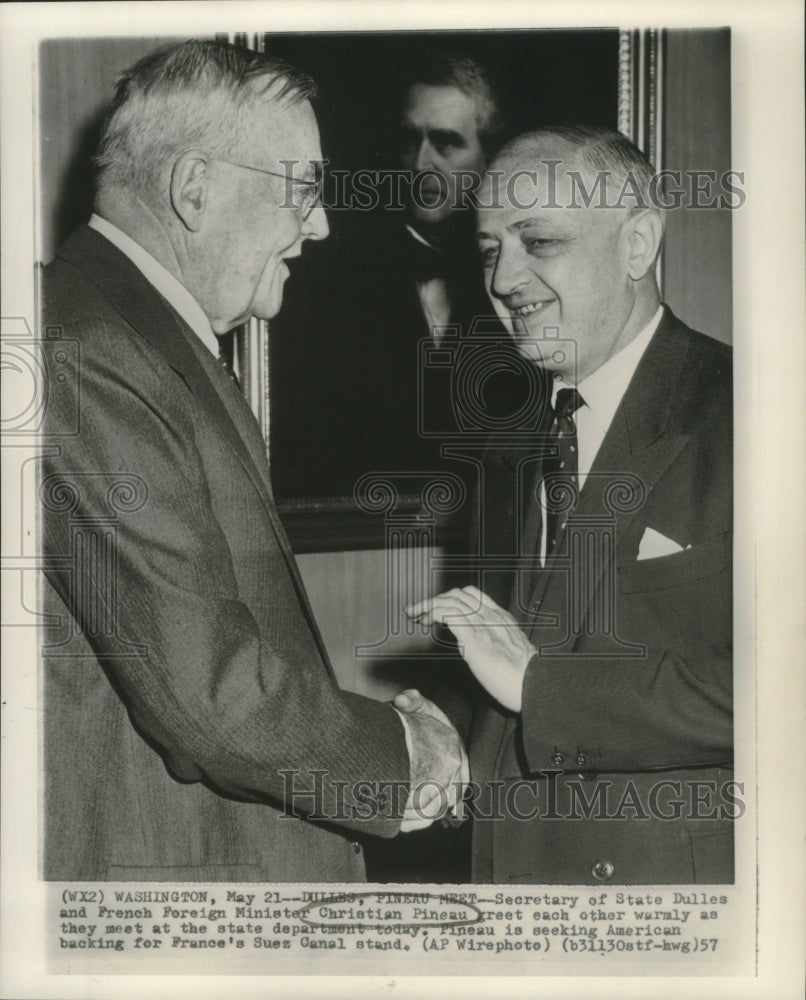 1957 Dulles And Pineau Greet Each Other At State Department-Historic Images