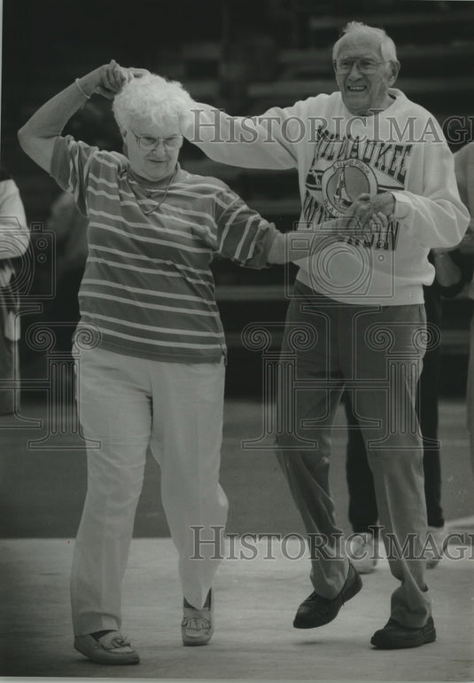 1993 Doing polka at Polish Festival, Summerfest grounds in Milwaukee - Historic Images