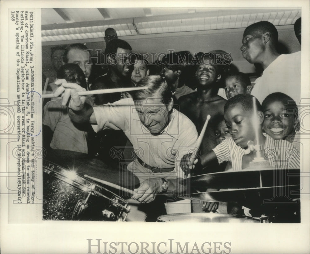 1968 Senator Charles Percy tours a black neighborhood in Miami.-Historic Images