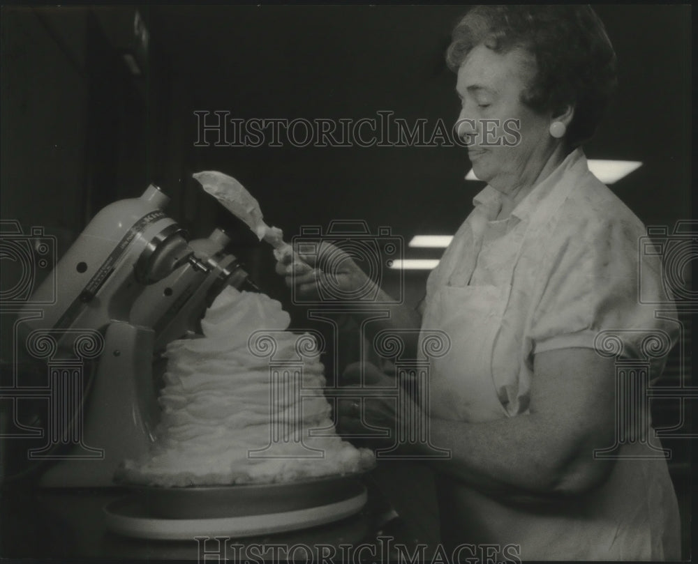 1994 Irene Matz sculpts desserts at Norske Noon in Osseo, Wisconsin-Historic Images