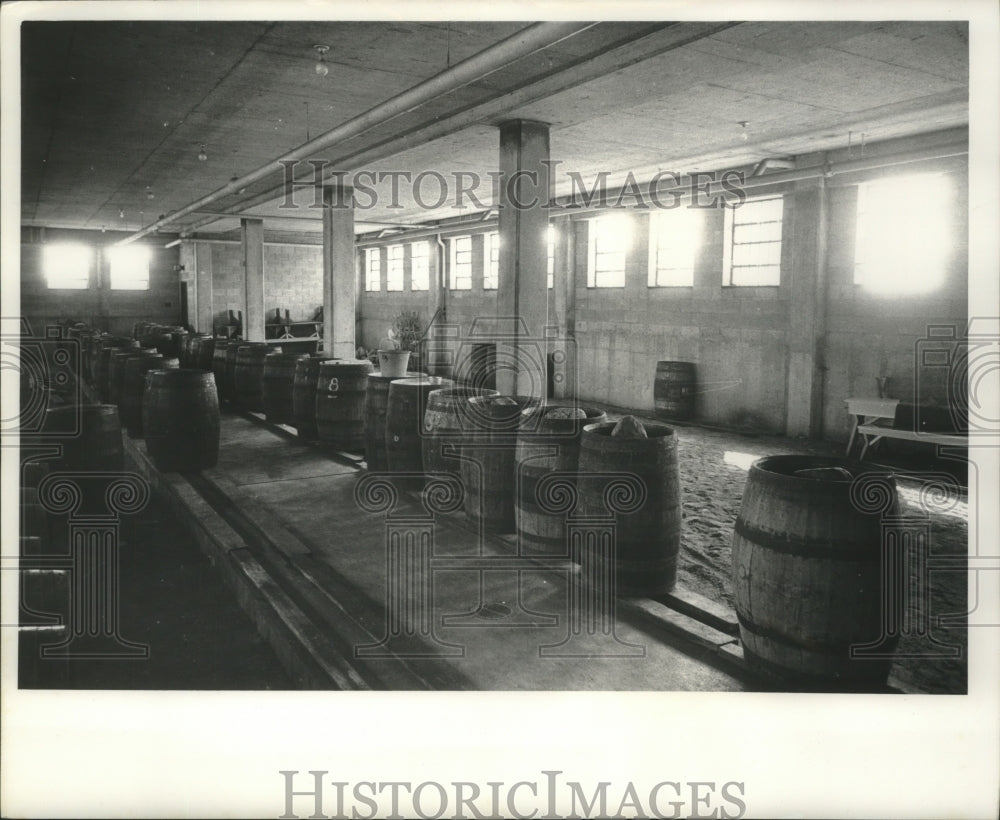 1961 Press Photo House of Corrections storage room for pickles and sauerkraut. - Historic Images