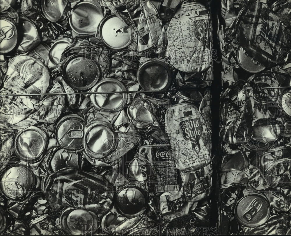 1982 Scrunched cans await shipment from the Peltz  junkyard-Historic Images