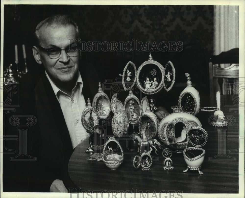 1983 Ed Polodna with some of his egg shell creations in La Crosse-Historic Images
