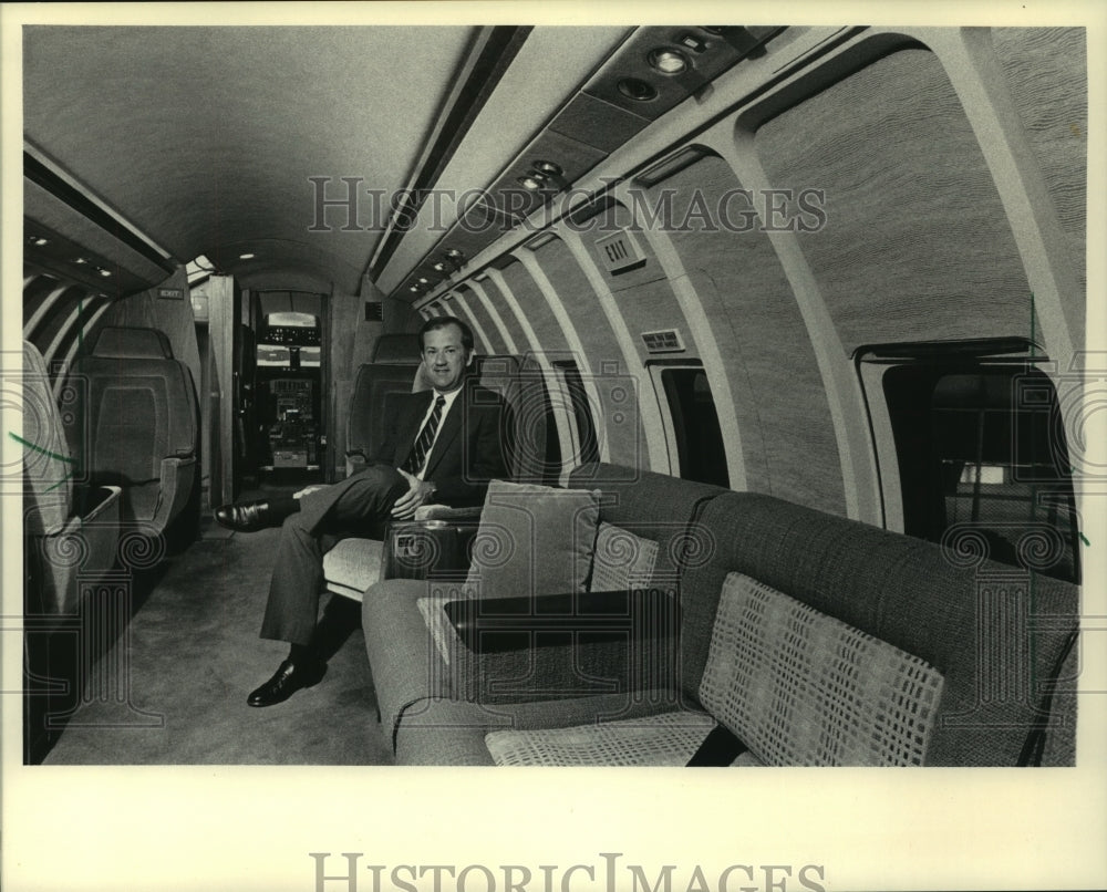 1984 Timothy Hoeksema, president of KC Aviation inside remodeled jet-Historic Images