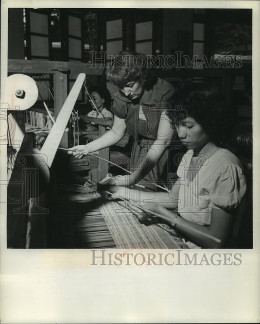 1953 Lysbeth Wallace and others work in weaver workshop Philippines-Historic Images