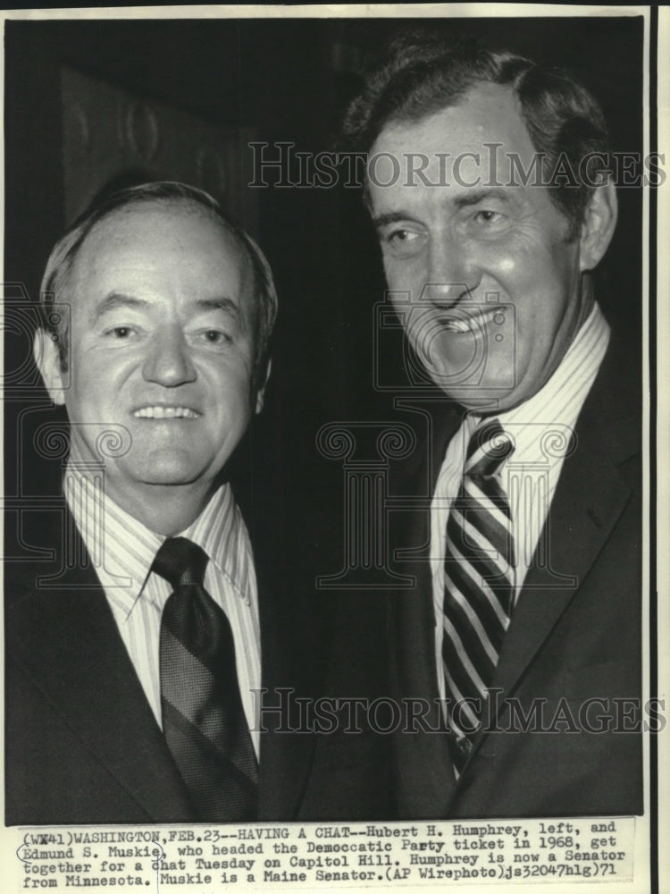 1971 Press Photo Hubert Humphrey and Edmund Muskie in Washington having a chat - Historic Images