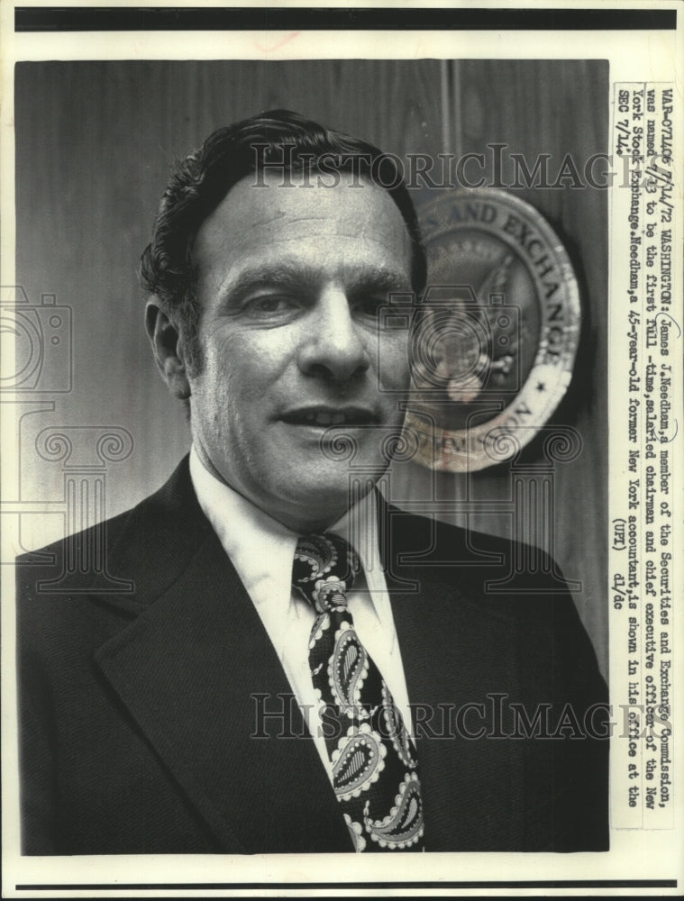 1972 Press Photo James. J. Needham, Chairman, and CEO of New York Stock Exchange - Historic Images