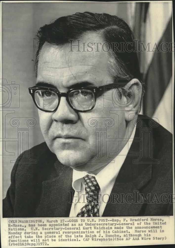 1972 Press Photo Republican Bradford Morse, Undersecretary-General - mjb85367 - Historic Images