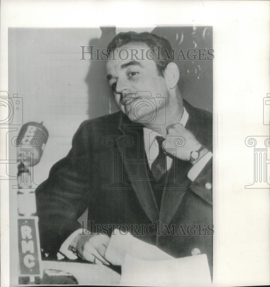 1957 Press Photo Prince Rainier III, Monaco, during Monte Carlo news conference-Historic Images