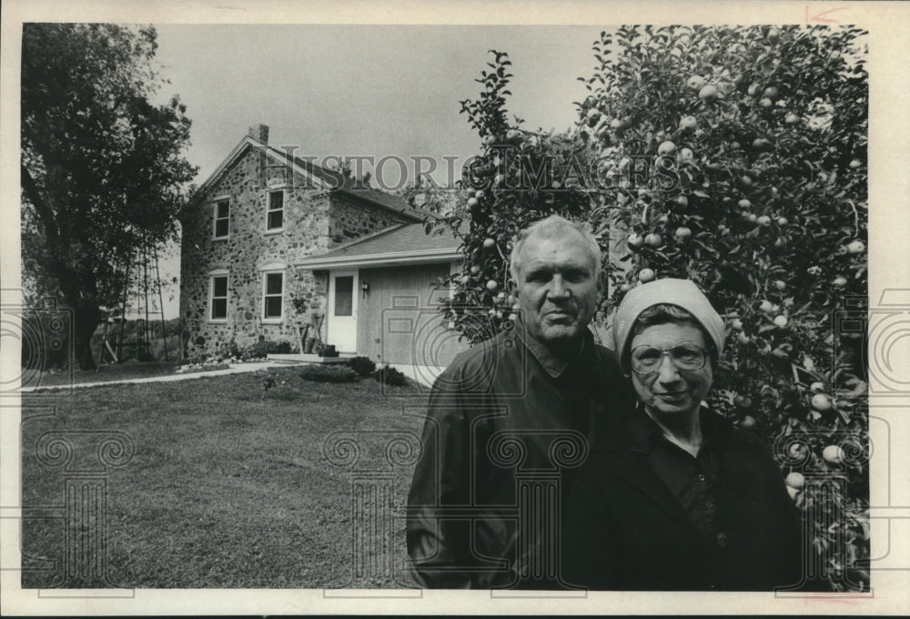 1978 Maurice Hovland and his wife Mary outside their stone farmhouse-Historic Images