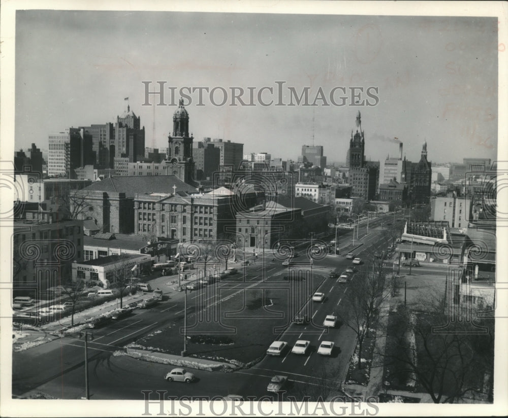1955 Press Photo Milwaukee aerial view of skyline from Marshall &amp; Kilbourn-Historic Images