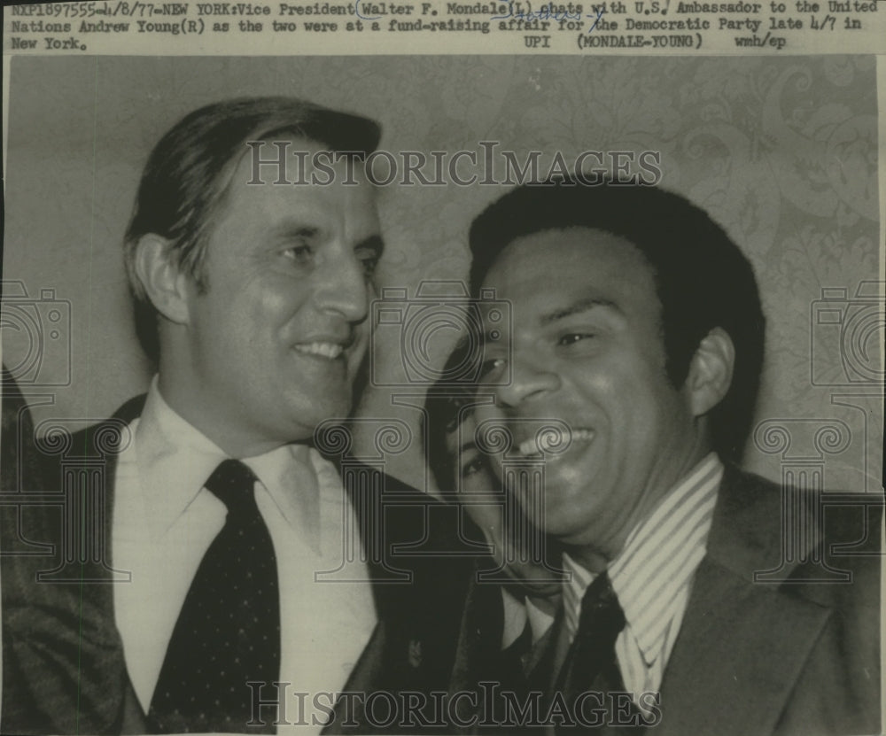 1977 Vice President Mondale (L) with Ambassador Young in New York.-Historic Images
