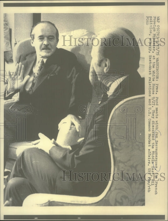 1975 President Ford, Jan Sauvagnargues of France, White House - Historic Images