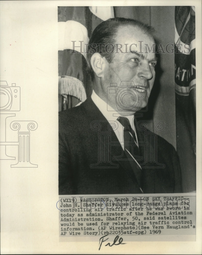 1969 Press Photo John Shaffer, administrator of FAA, air traffic control plans- Historic Images